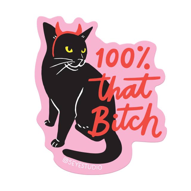 100 Percent That Cat Devil Diecut Vinyl Sticker - Pretty by Her - handmade locally in Cambridge, Ontario