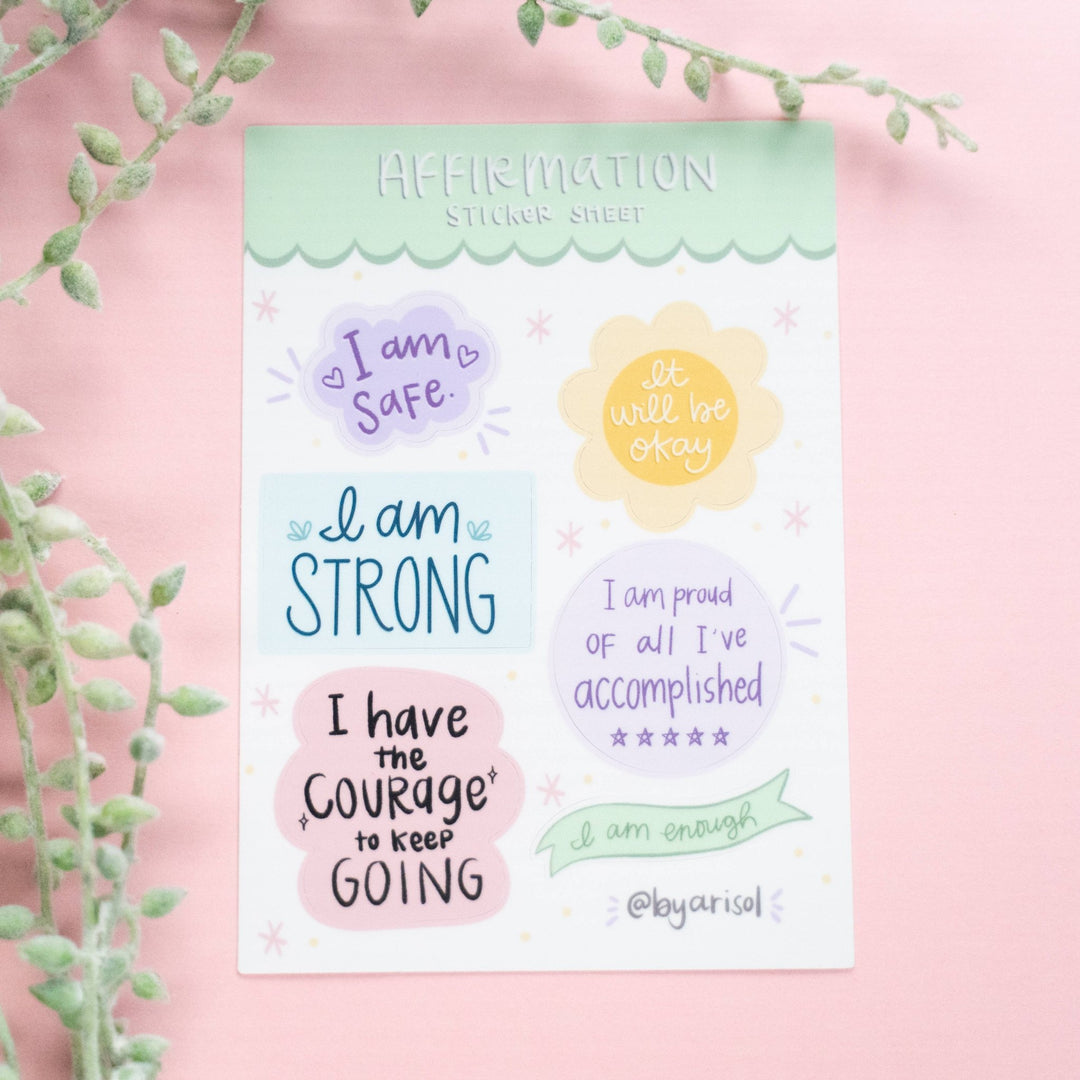 Affirmations Sticker Sheet - Pretty by Her - handmade locally in Cambridge, Ontario