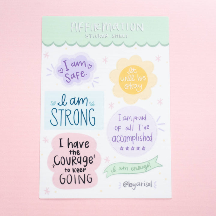 Affirmations Sticker Sheet - Pretty by Her - handmade locally in Cambridge, Ontario