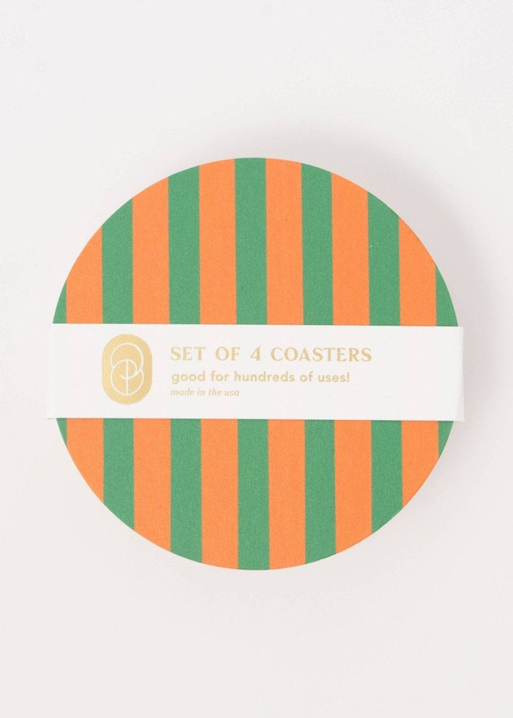 Amore Green and Orange Striped Coaster - Set of 4 - Pretty by Her - handmade locally in Cambridge, Ontario