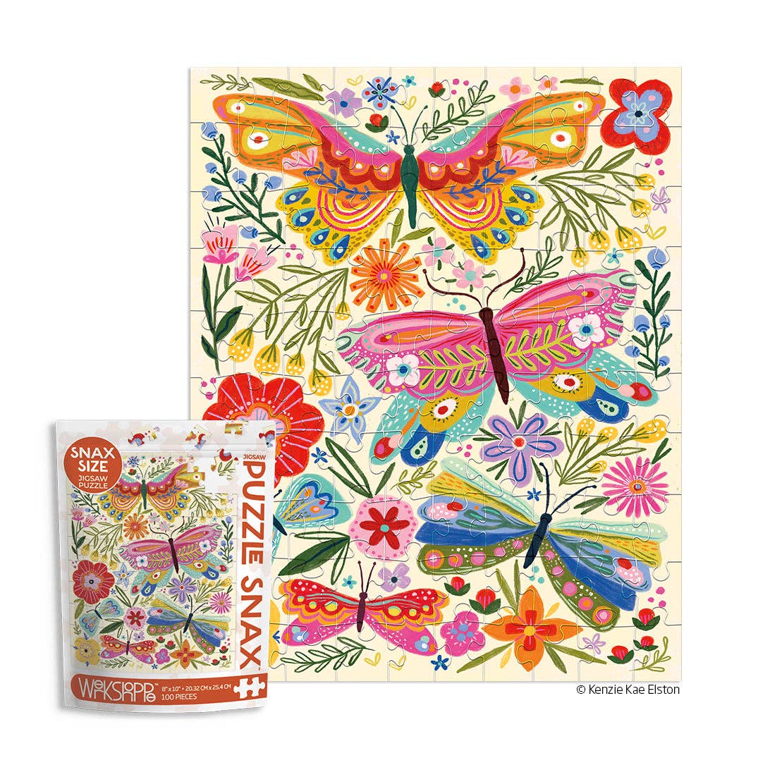 Butterfly Floral 100 Piece Puzzle Snax - Pretty by Her - handmade locally in Cambridge, Ontario