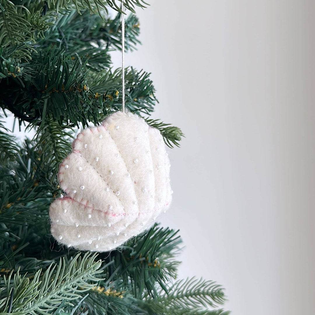 Clam Shell + Pearl Felt Ornament - Pretty by Her - handmade locally in Cambridge, Ontario