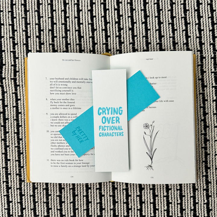 Crying Over Fictional Characters Letterpress Bookmark - Pretty by Her - handmade locally in Cambridge, Ontario