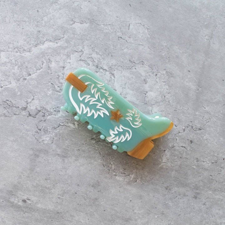 Eco Western Boots Hair Claw Clip: Turquoise - Pretty by Her - handmade locally in Cambridge, Ontario