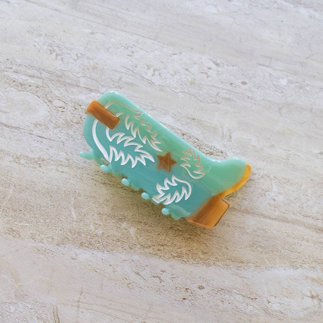 Eco Western Boots Hair Claw Clip: Turquoise - Pretty by Her - handmade locally in Cambridge, Ontario