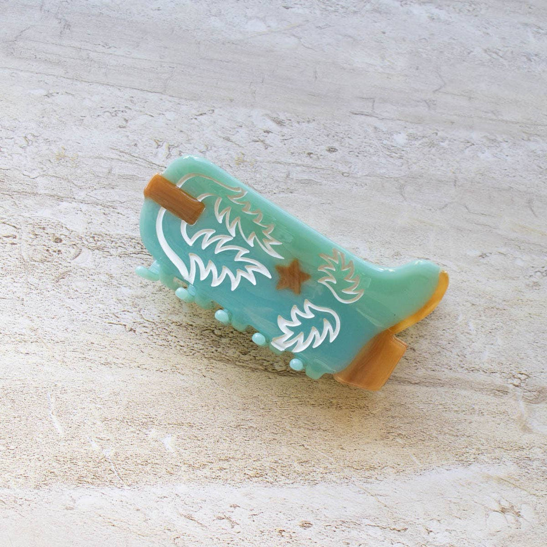 Eco Western Boots Hair Claw Clip: Turquoise - Pretty by Her - handmade locally in Cambridge, Ontario