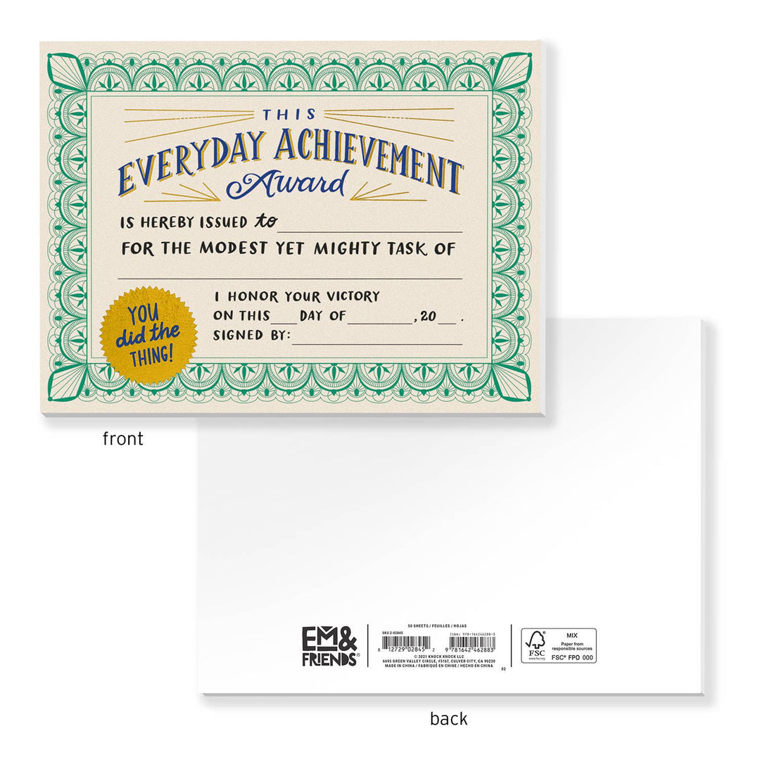 Everyday Achievement Certificate Notepad (Refresh) - Pretty by Her - handmade locally in Cambridge, Ontario