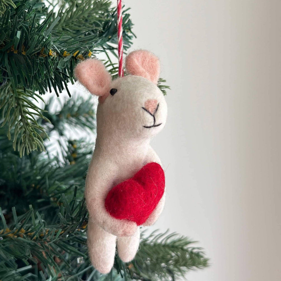 Felt Ornament - Mouse Holding Heart - Pretty by Her - handmade locally in Cambridge, Ontario