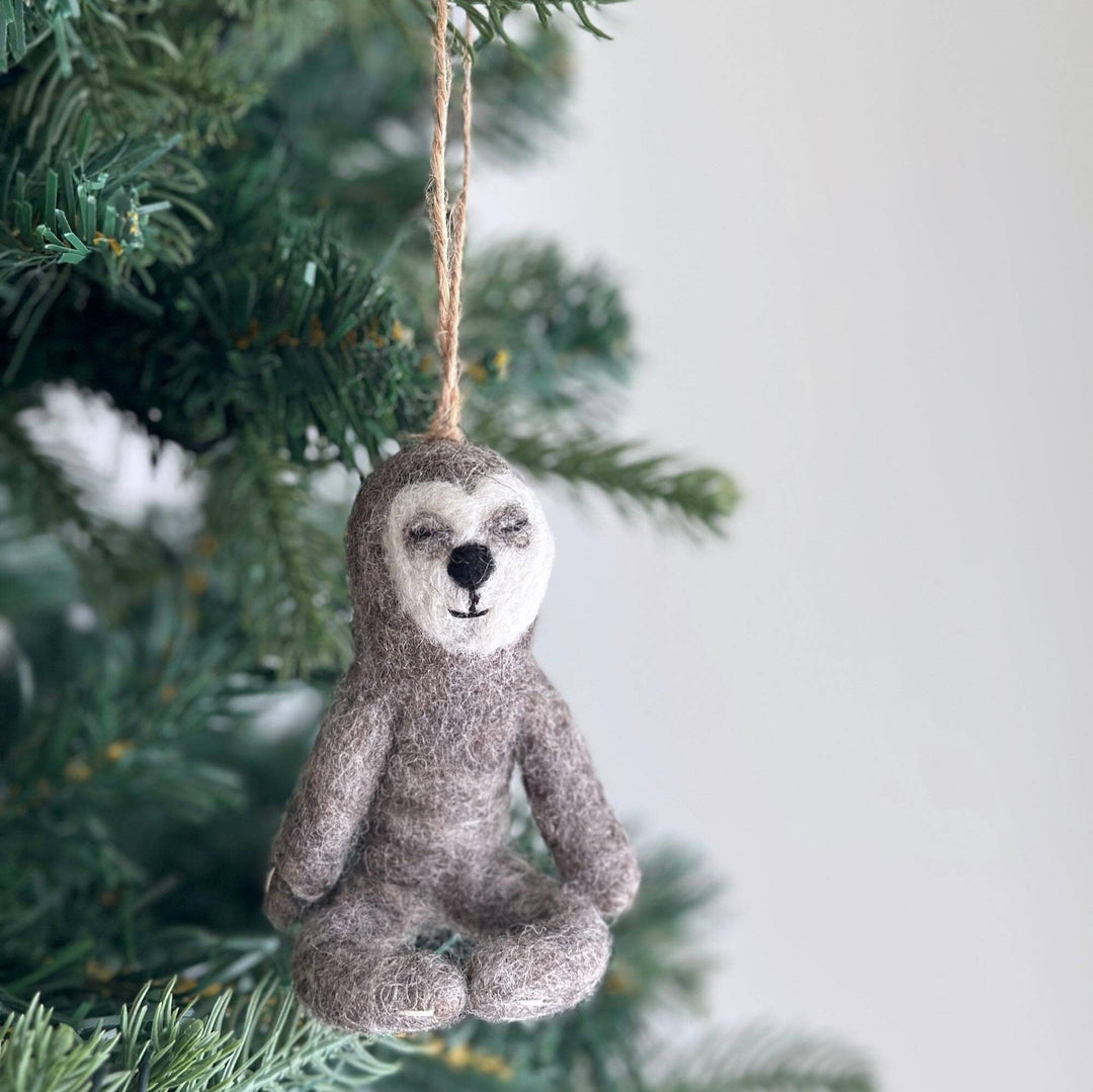 Felt Sloth Ornament: Yoga Sloth - Pretty by Her - handmade locally in Cambridge, Ontario