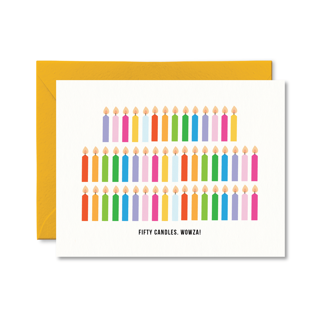 Fifty Candles Wowza Birthday Card - Pretty by Her - handmade locally in Cambridge, Ontario