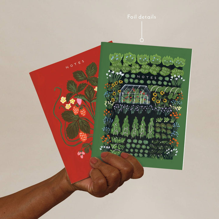 Garden Greenhouse Foil Stamped Notebook Set - Pretty by Her - handmade locally in Cambridge, Ontario