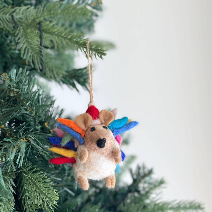 Hedgehog Ornament with Christmas Hat - Pretty by Her - handmade locally in Cambridge, Ontario