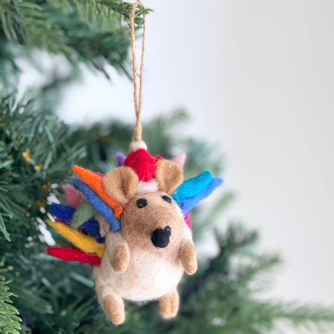 Hedgehog Ornament with Christmas Hat - Pretty by Her - handmade locally in Cambridge, Ontario