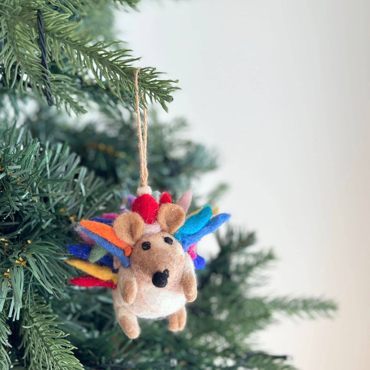 Hedgehog Ornament with Christmas Hat - Pretty by Her - handmade locally in Cambridge, Ontario