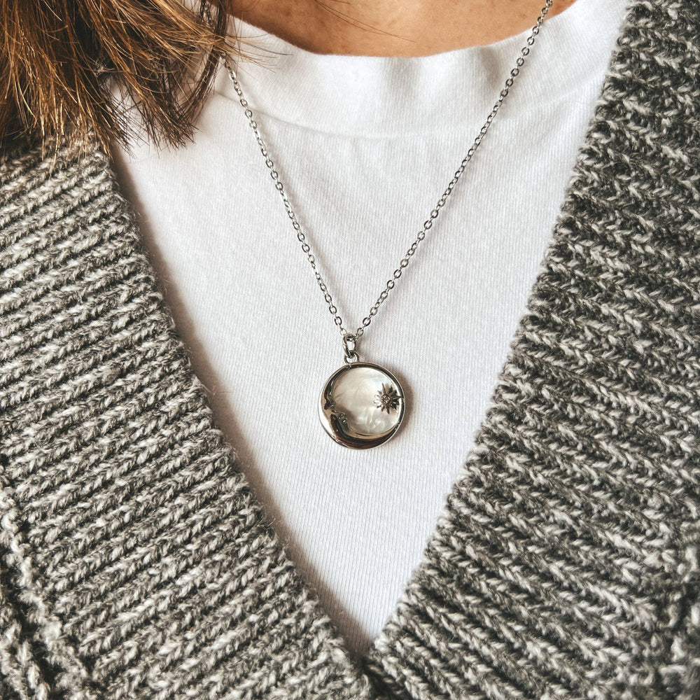 Lua Mother - of - Pearl Moon & Star Pendant Necklace - Pretty by Her - handmade locally in Cambridge, Ontario