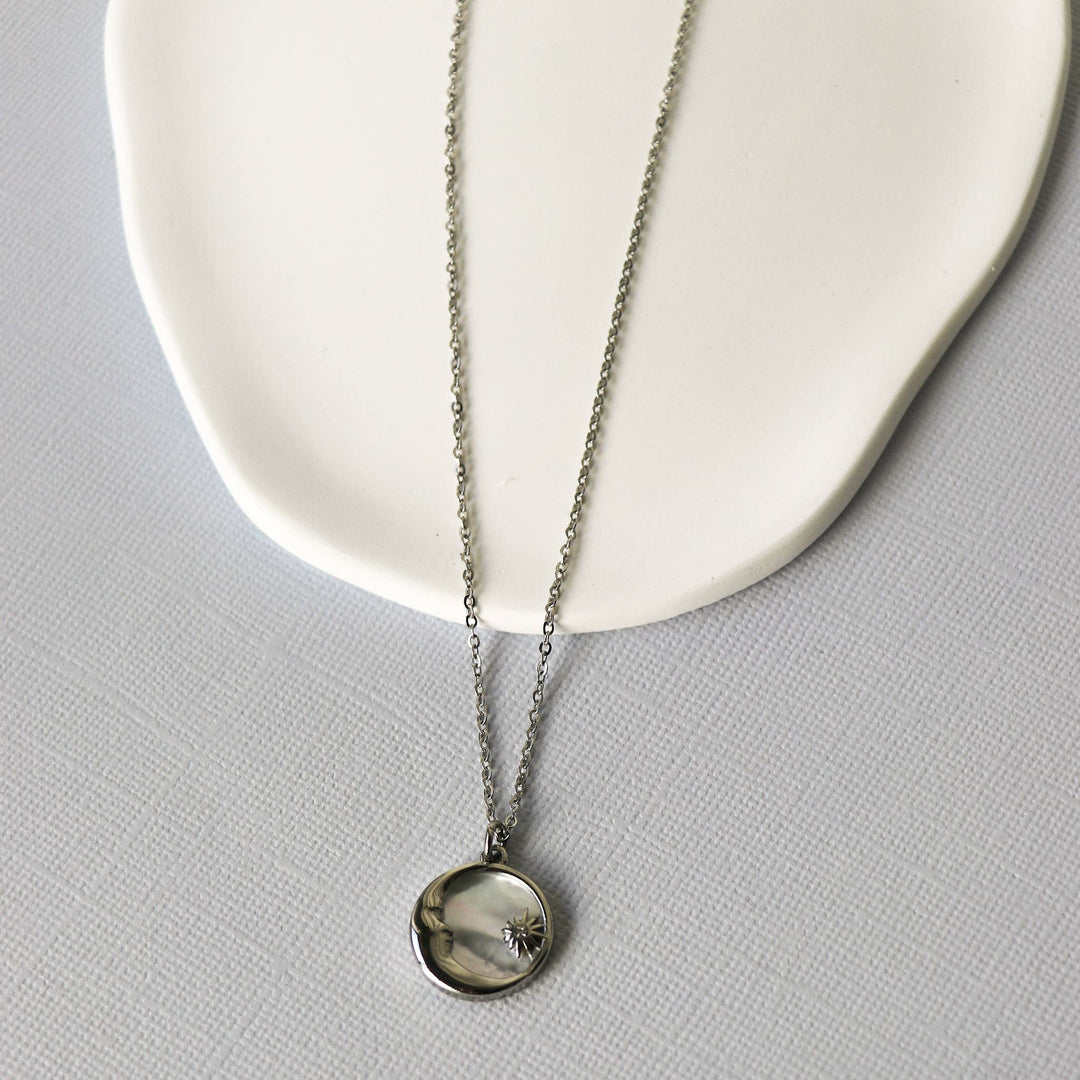 Lua Mother - of - Pearl Moon & Star Pendant Necklace - Pretty by Her - handmade locally in Cambridge, Ontario