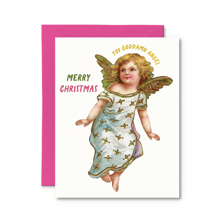 Merry Christmas You Goddamn Angel Card - Pretty by Her - handmade locally in Cambridge, Ontario