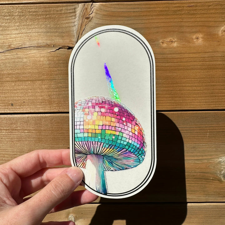 Mirrorball Mushie Suncatcher Sticker - Pretty by Her - handmade locally in Cambridge, Ontario