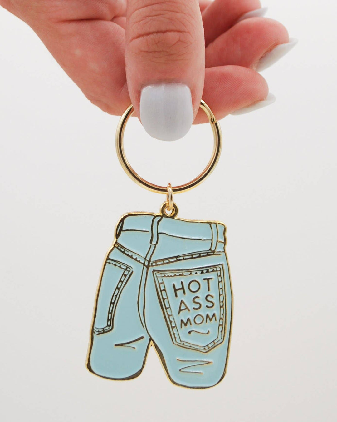 Mom Jeans Enamel Keychain - Mother's Day Gift, New Mom, stocking stuffer - Pretty by Her - handmade locally in Cambridge, Ontario