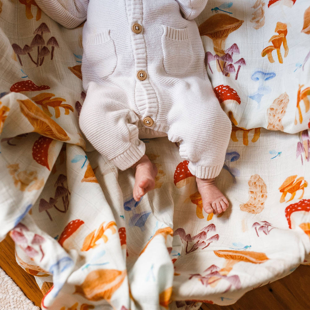 Mushrooms Baby Swaddle - Pretty by Her - handmade locally in Cambridge, Ontario