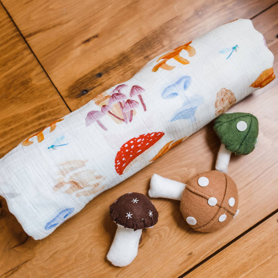 Mushrooms Baby Swaddle - Pretty by Her - handmade locally in Cambridge, Ontario