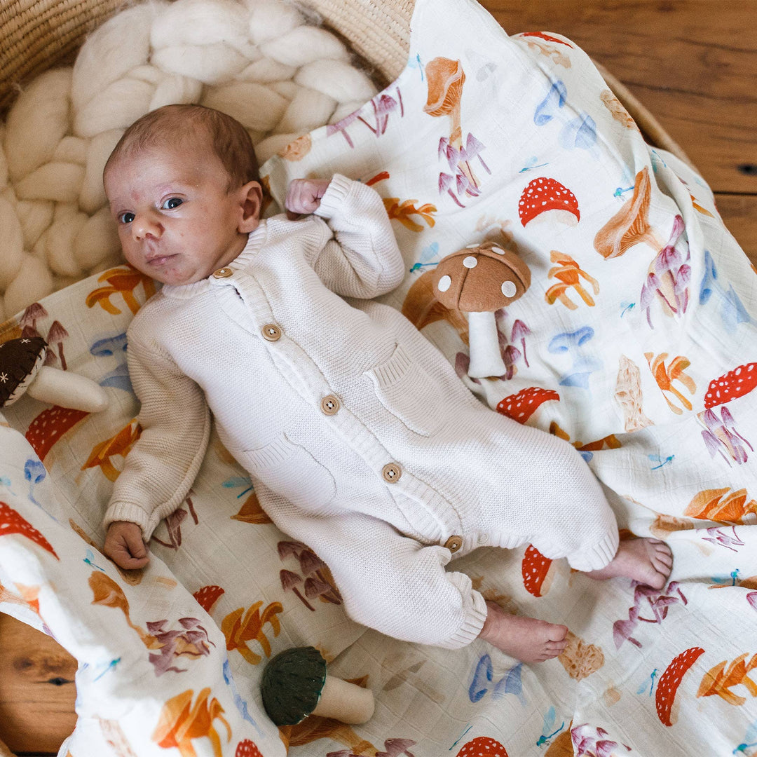 Mushrooms Baby Swaddle - Pretty by Her - handmade locally in Cambridge, Ontario