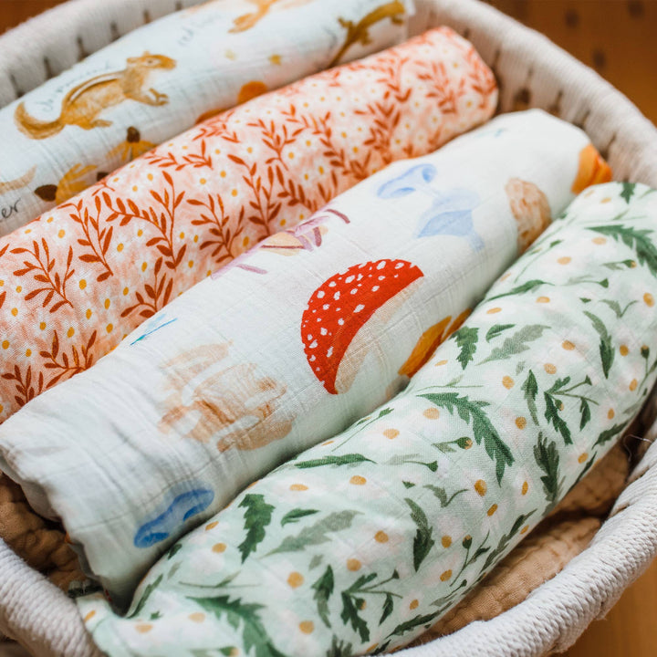 Mushrooms Baby Swaddle - Pretty by Her - handmade locally in Cambridge, Ontario