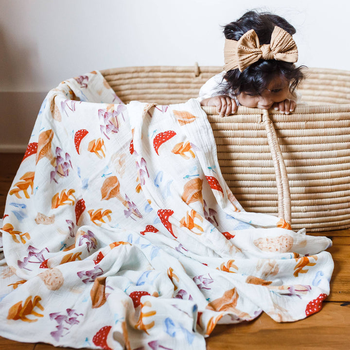 Mushrooms Baby Swaddle - Pretty by Her - handmade locally in Cambridge, Ontario