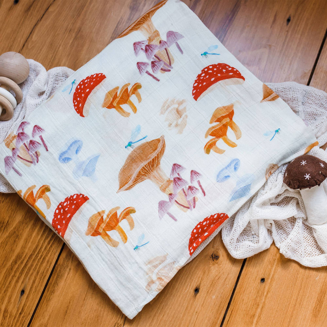 Mushrooms Baby Swaddle - Pretty by Her - handmade locally in Cambridge, Ontario