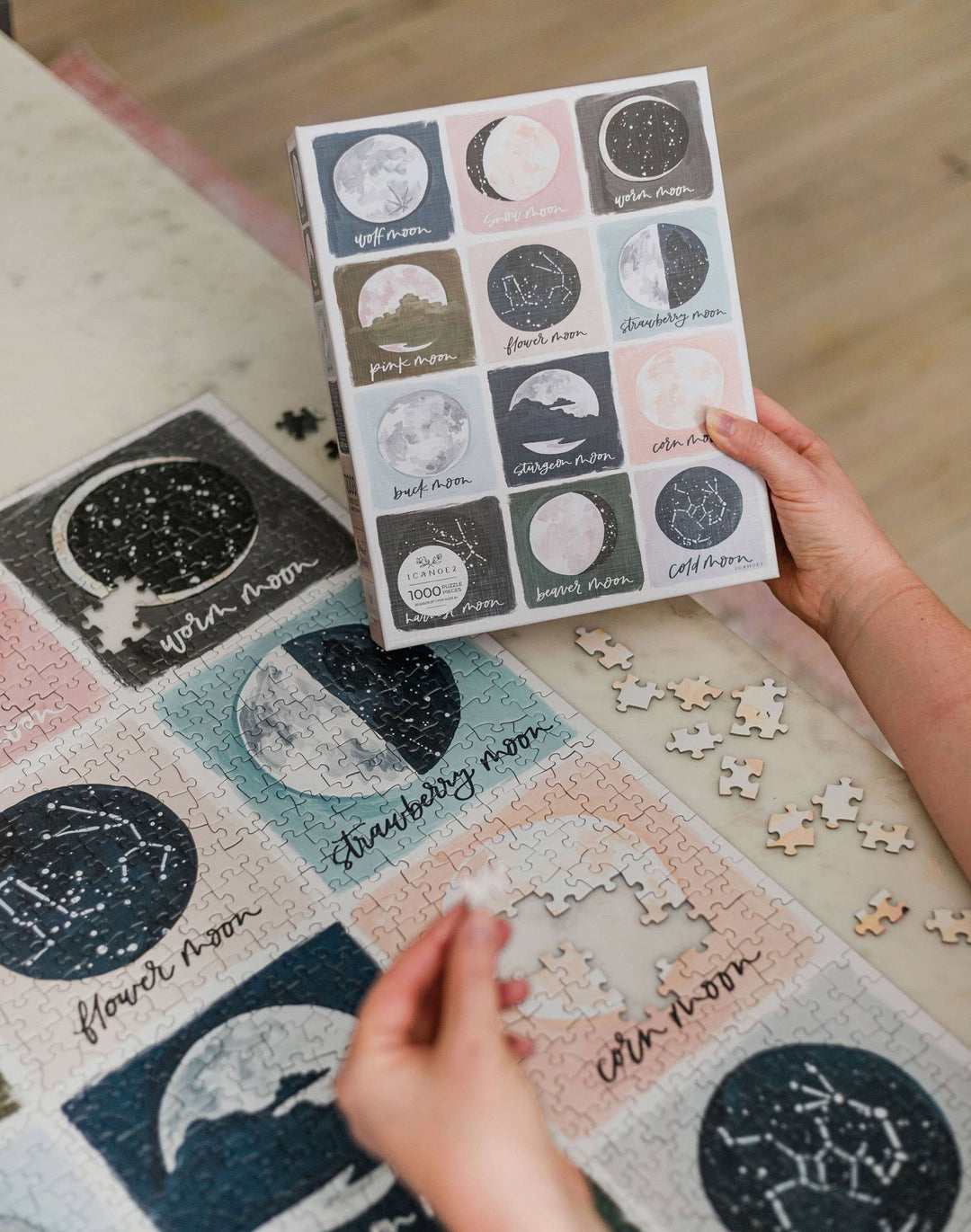 Painted Moons - 1,000 Piece Jigsaw Puzzle - Pretty by Her - handmade locally in Cambridge, Ontario