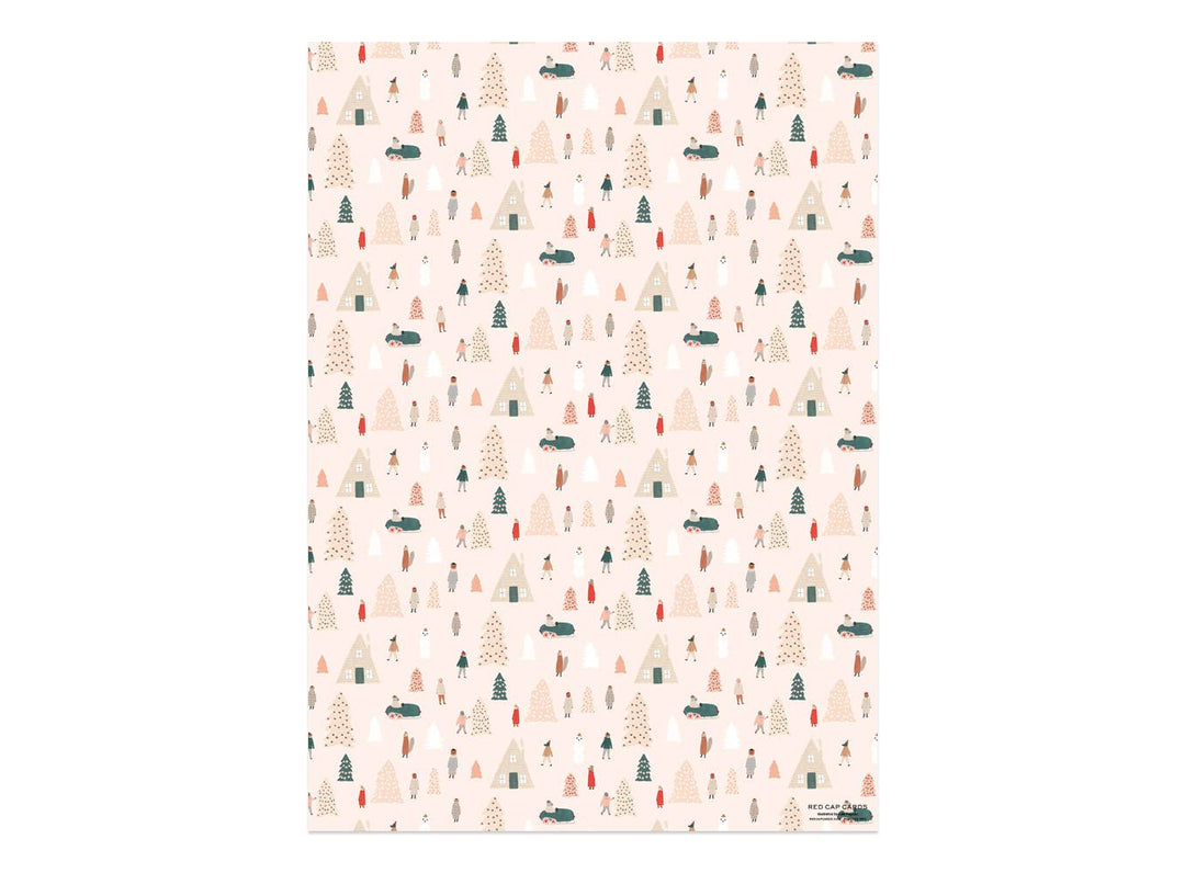 Pink Trees holiday wrapping paper: Flat sheets - Pretty by Her - handmade locally in Cambridge, Ontario