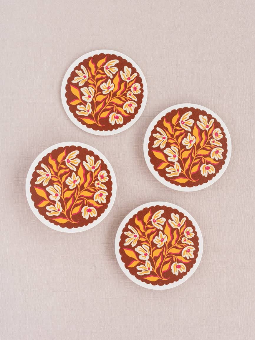 Pumpkin Spice Floral Scalloped Coasters | Set of Four - Pretty by Her - handmade locally in Cambridge, Ontario