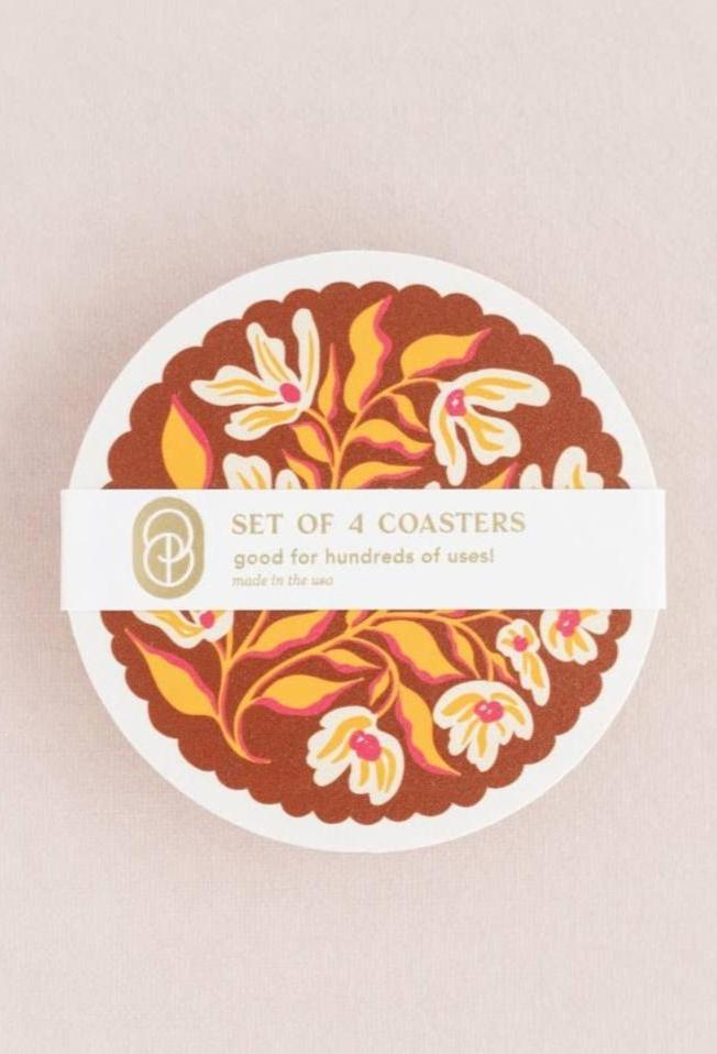 Pumpkin Spice Floral Scalloped Coasters | Set of Four - Pretty by Her - handmade locally in Cambridge, Ontario