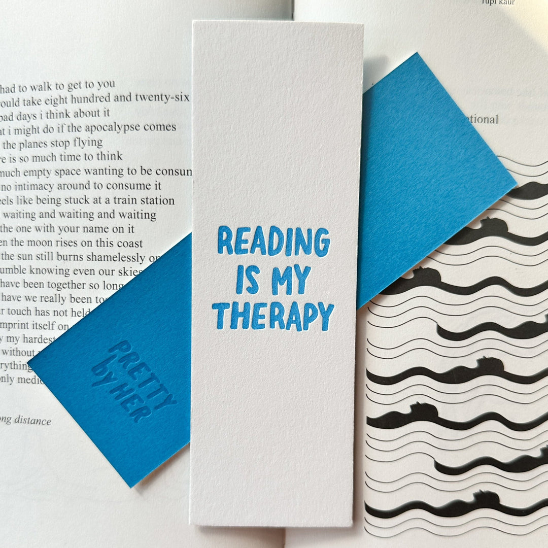 Reading Is My Therapy Letterpress Bookmark - Pretty by Her - handmade locally in Cambridge, Ontario