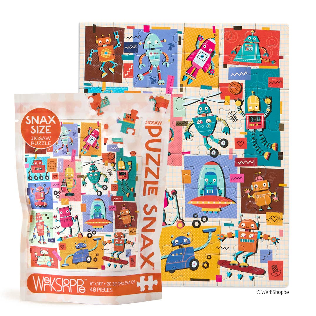 Robots 48 Piece Puzzle Snax - Pretty by Her - handmade locally in Cambridge, Ontario