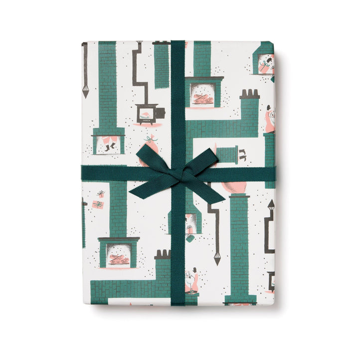 Santa Chimney holiday wrapping paper: Flat sheets - Pretty by Her - handmade locally in Cambridge, Ontario