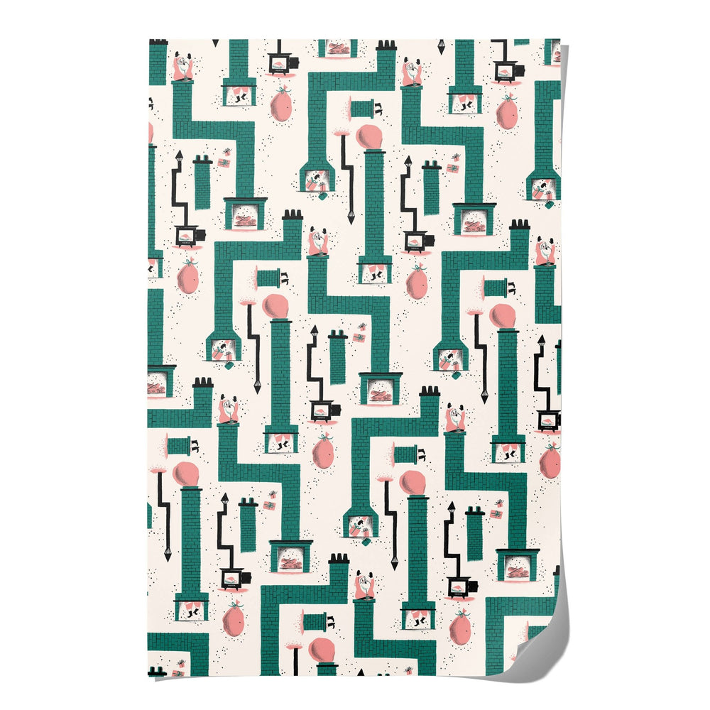 Santa Chimney holiday wrapping paper: Flat sheets - Pretty by Her - handmade locally in Cambridge, Ontario