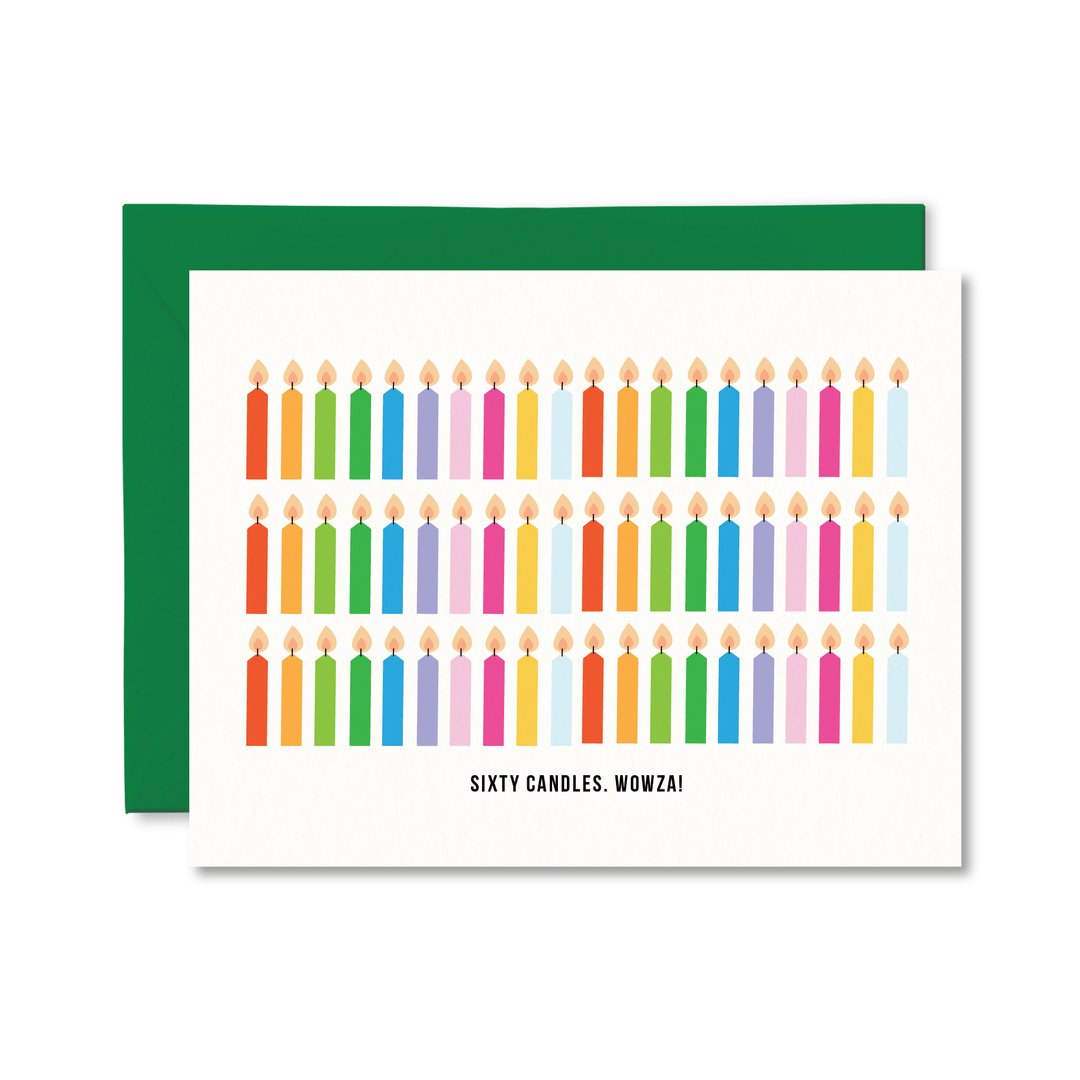 Sixty Candles Wowza Birthday Card - Pretty by Her - handmade locally in Cambridge, Ontario