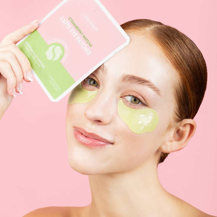 Strawberry Matcha Latte Depuffing & Hydrating Eye Patches - Pretty by Her - handmade locally in Cambridge, Ontario