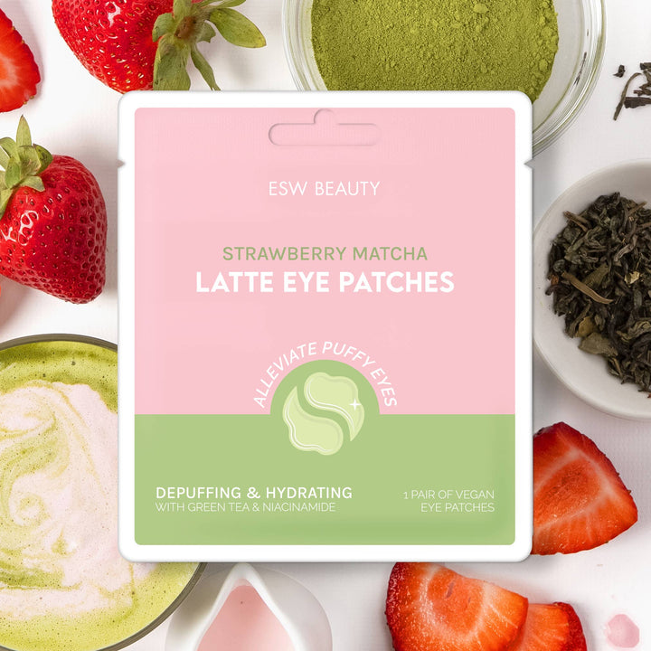 Strawberry Matcha Latte Depuffing & Hydrating Eye Patches - Pretty by Her - handmade locally in Cambridge, Ontario