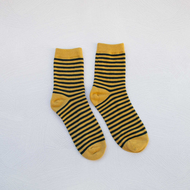 Thin Stripe Casual Socks: Mustard - Pretty by Her - handmade locally in Cambridge, Ontario