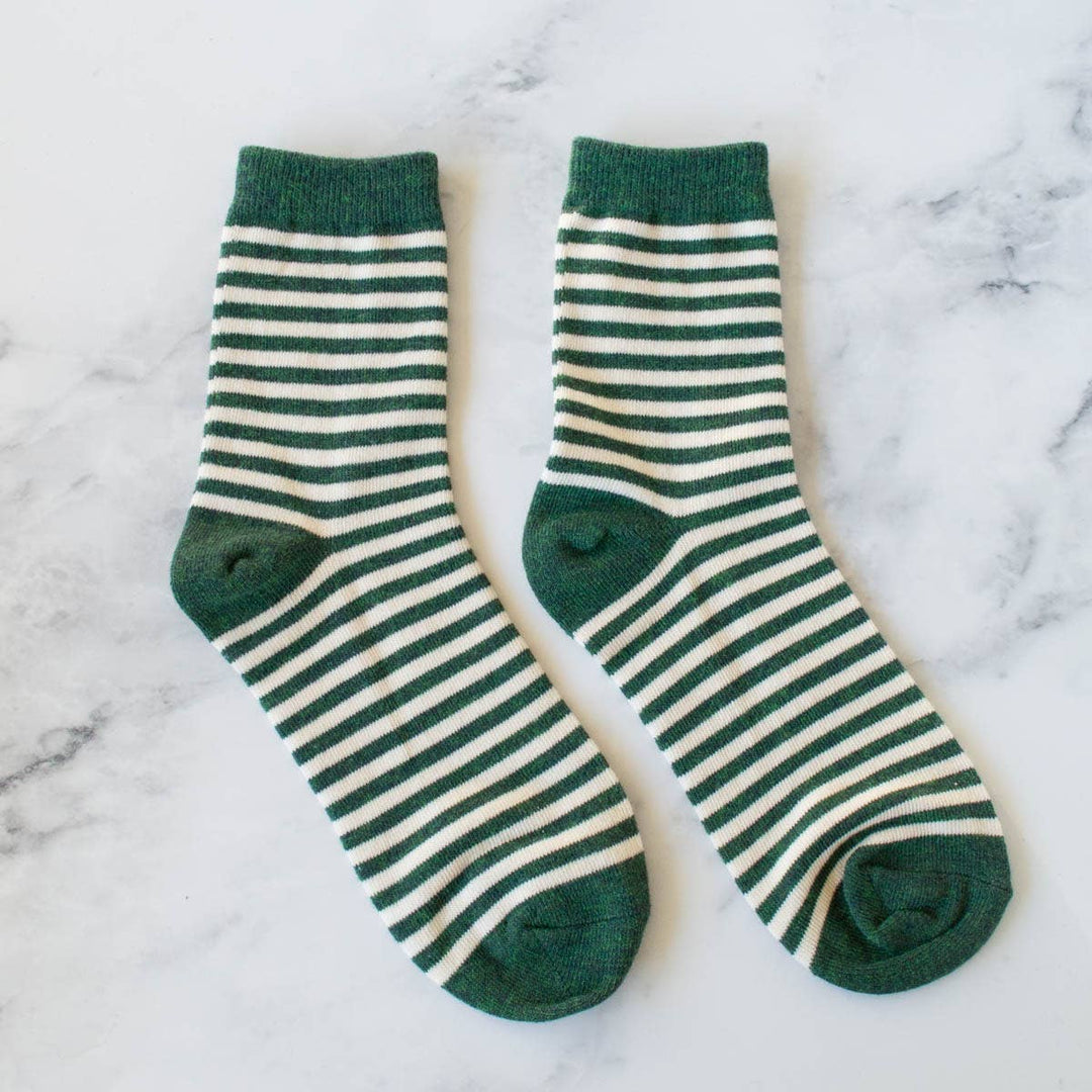 Thin Stripe Casual Socks: Olive Green - Pretty by Her - handmade locally in Cambridge, Ontario