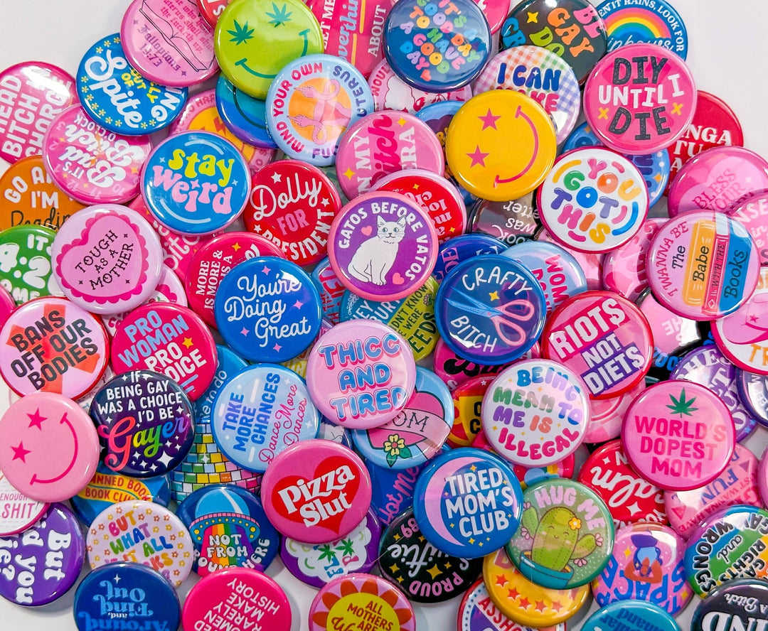 We're not going back, we're FIGHTING BACK (Button!): 1.25" - Pretty by Her - handmade locally in Cambridge, Ontario