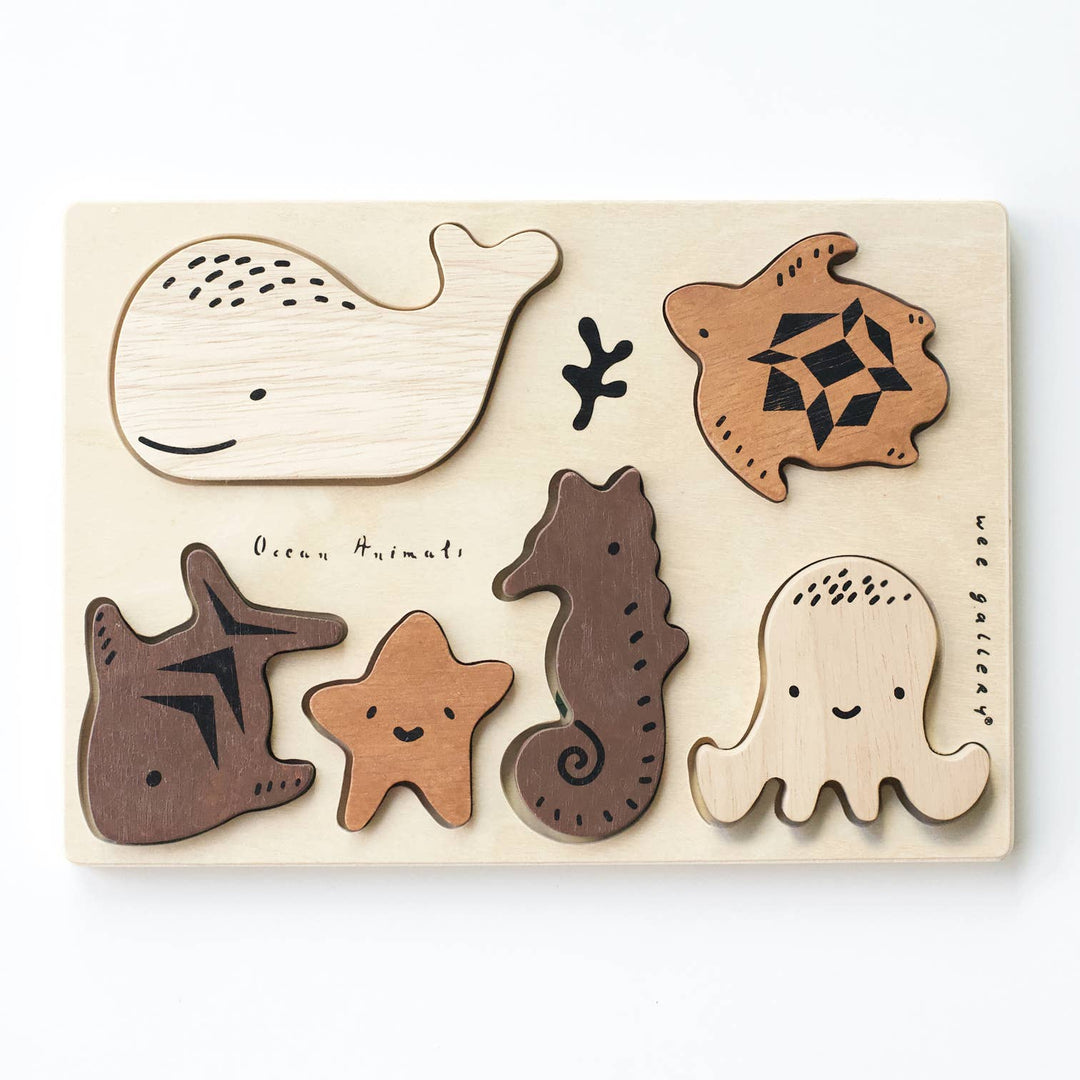 Wooden Tray Puzzle - Ocean Animals - 2nd Edition - Pretty by Her - handmade locally in Cambridge, Ontario